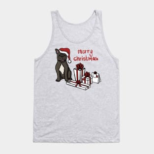 Merry Christmas French Bulldog Santa Hat And Gifts Digital Illustration Tank Top